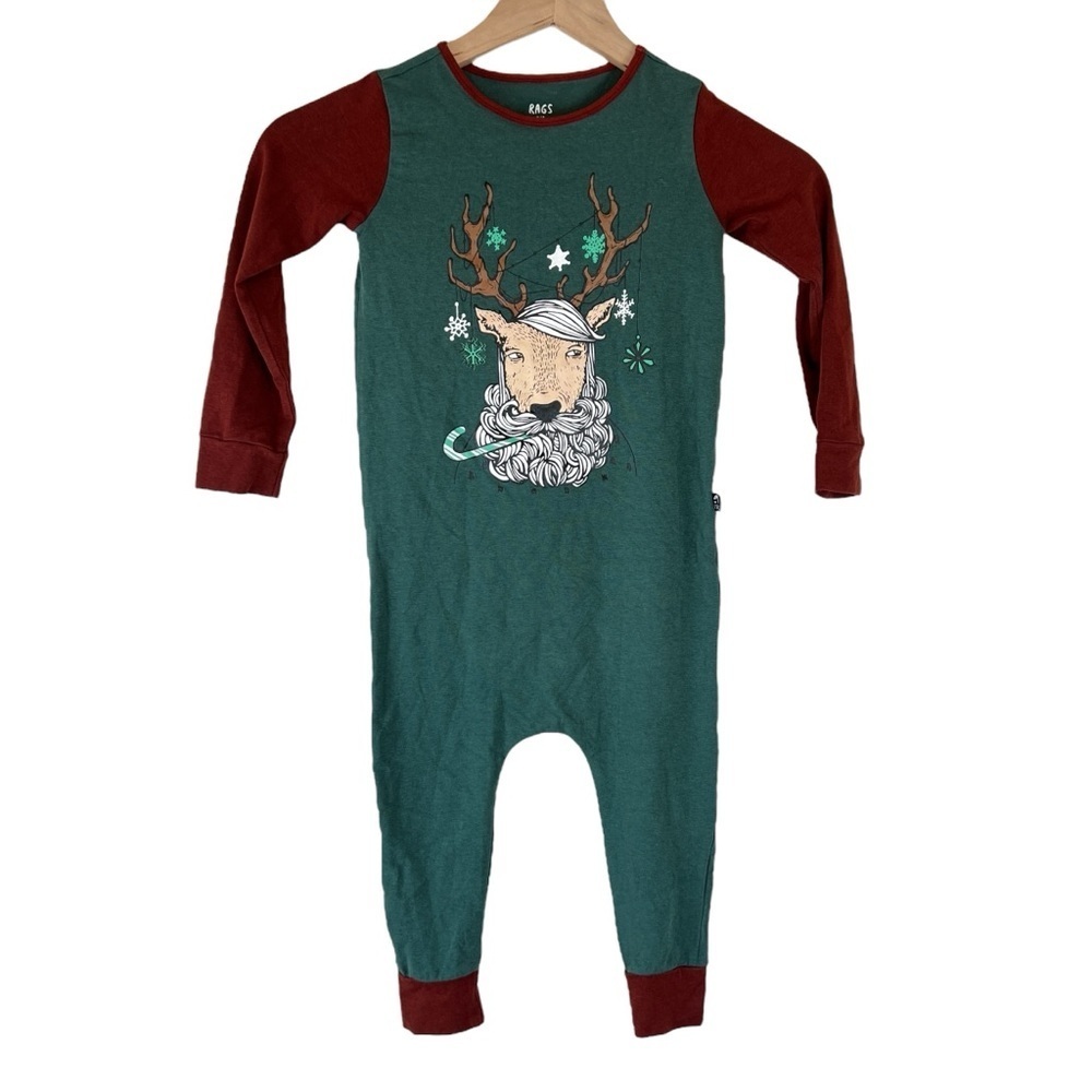 Rags And Raches Kids Green Rupert Christmas Long Sleeve Romper